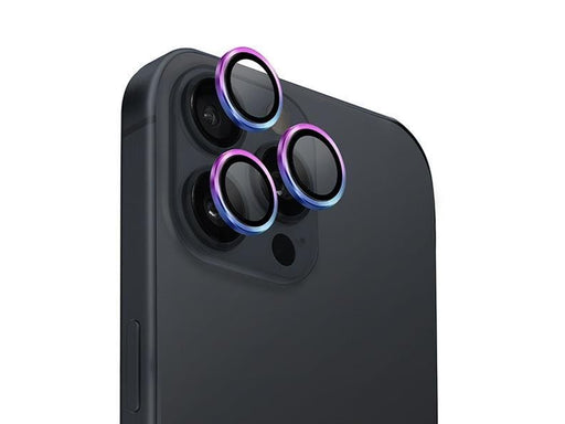 UNIQ  Optix Aluminum Camera Lens Protector Tempered Glass Camera Protector Phone Camera With Applicator For iPhone 16 Pro / 16 Pro Max - Iridescent