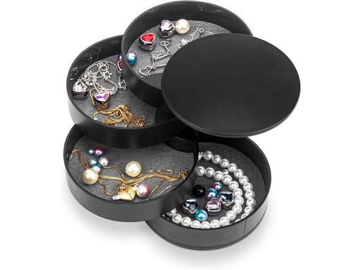 UNIQ Rotatable Round Jewelry Box with 4 Compartments – Black