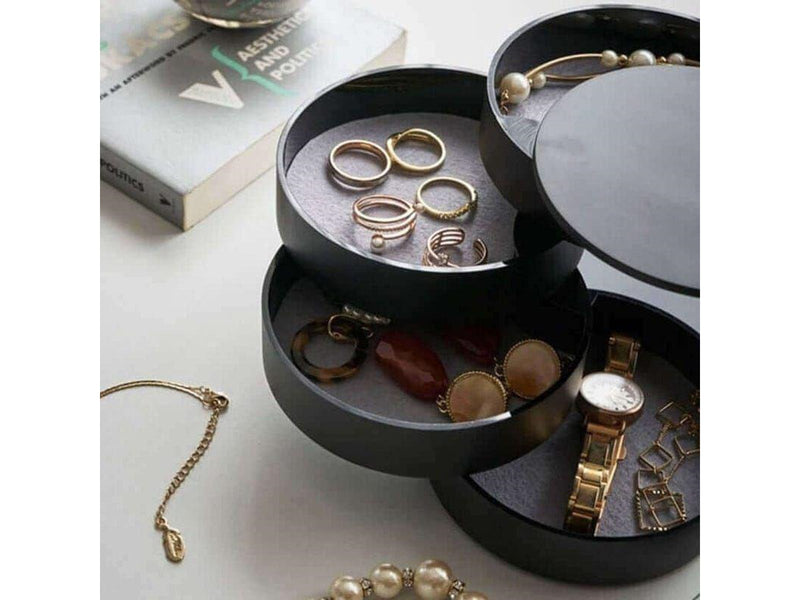 UNIQ Rotatable Round Jewelry Box with 4 Compartments – Black