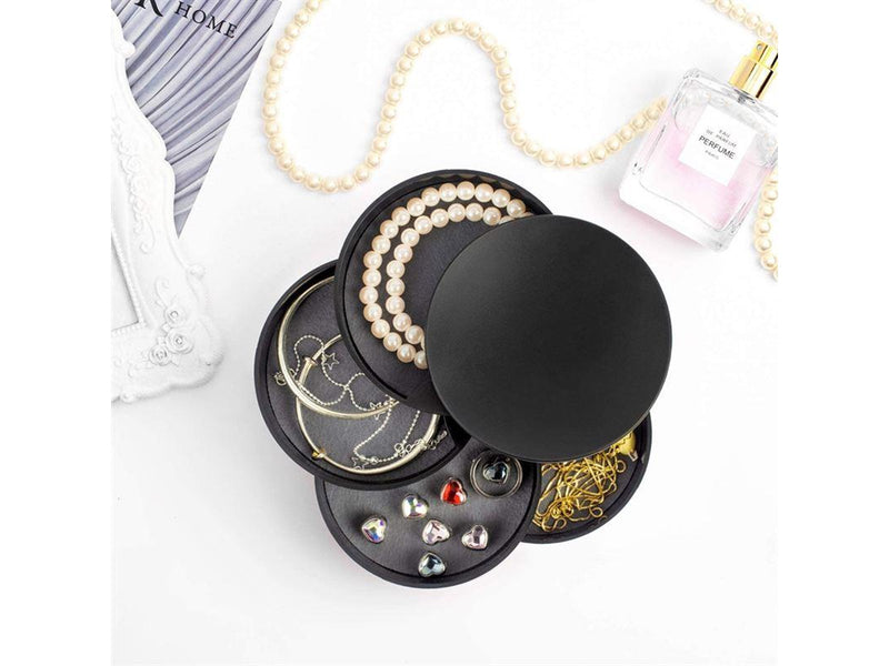 UNIQ Rotatable Round Jewelry Box with 4 Compartments – Black