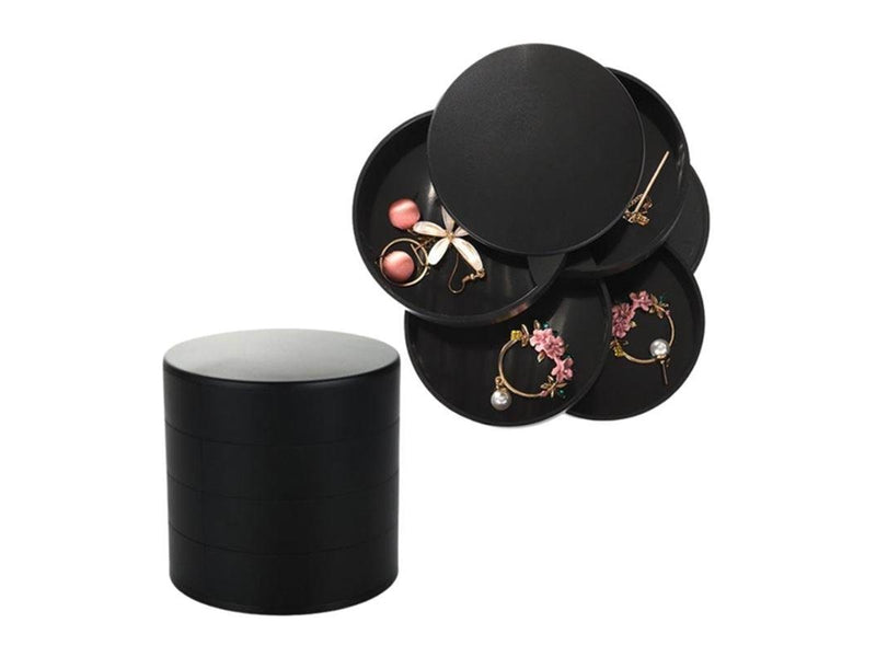 UNIQ Rotatable Round Jewelry Box with 4 Compartments – Black