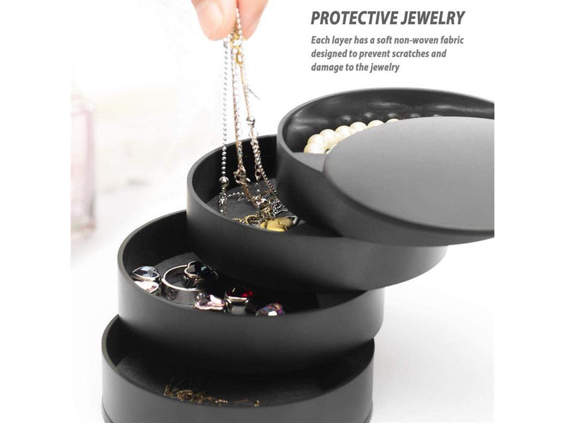 UNIQ Rotatable Round Jewelry Box with 4 Compartments – Black