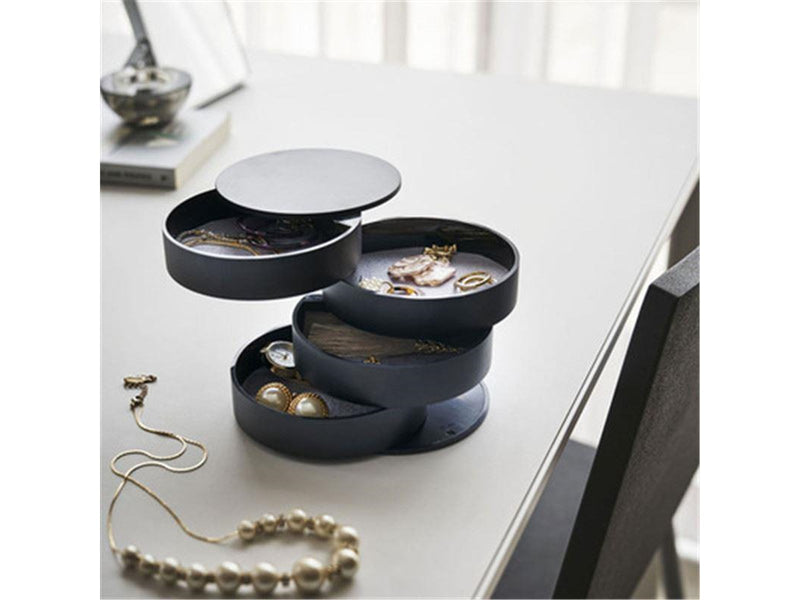 UNIQ Rotatable Round Jewelry Box with 4 Compartments – Black
