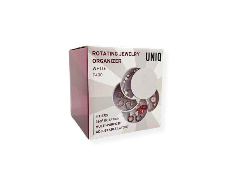 UNIQ Rotatable Round Jewelry Box with 4 Compartments – White