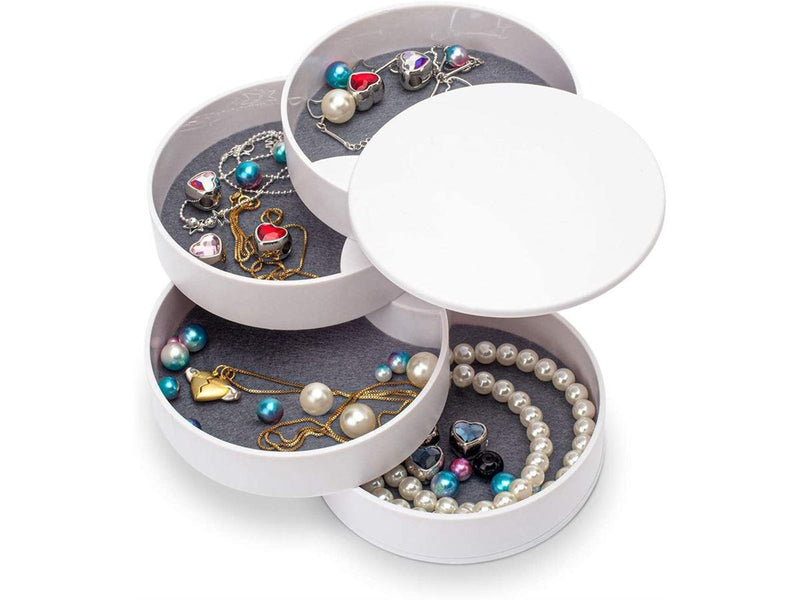 UNIQ Rotatable Round Jewelry Box with 4 Compartments – White