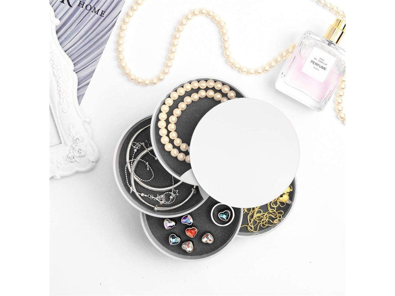 UNIQ Rotatable Round Jewelry Box with 4 Compartments – White