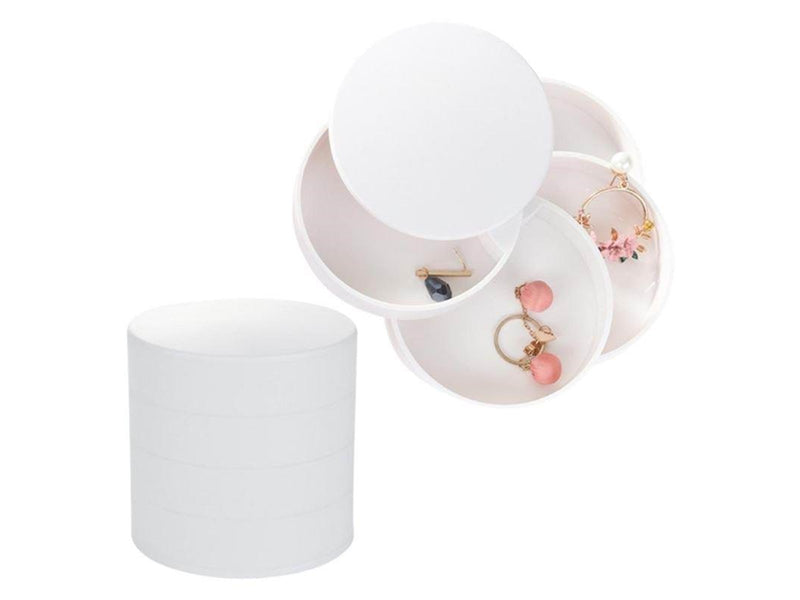 UNIQ Rotatable Round Jewelry Box with 4 Compartments – White