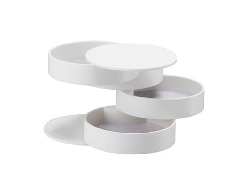 UNIQ Rotatable Round Jewelry Box with 4 Compartments – White