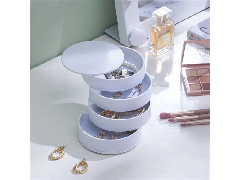 UNIQ Rotatable Round Jewelry Box with 4 Compartments – White