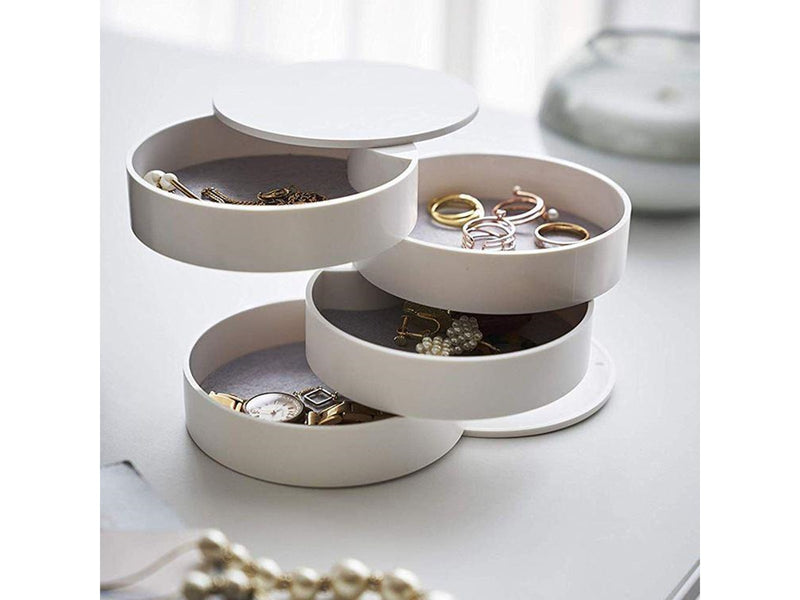 UNIQ Rotatable Round Jewelry Box with 4 Compartments – White