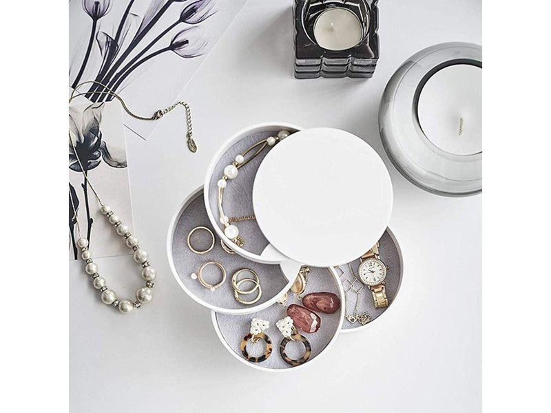 UNIQ Rotatable Round Jewelry Box with 4 Compartments – White