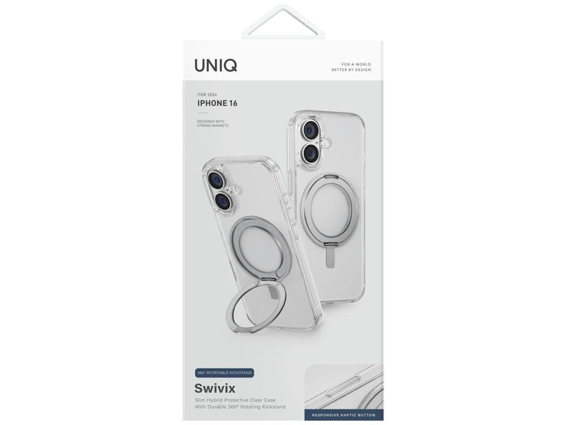 UNIQ  Swivix 360 Rotating Kickstand Case for iPhone 16 - Transparent