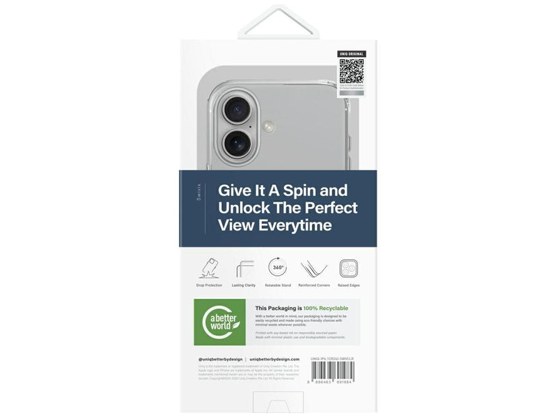 UNIQ  Swivix 360 Rotating Kickstand Case for iPhone 16 - Transparent