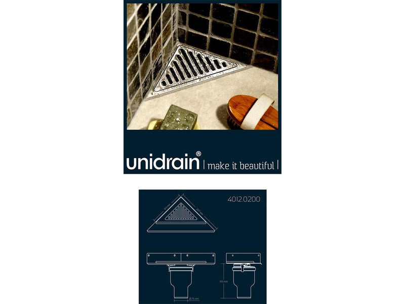 Unidrain Complete drain system corner vertical Ø75 mm
