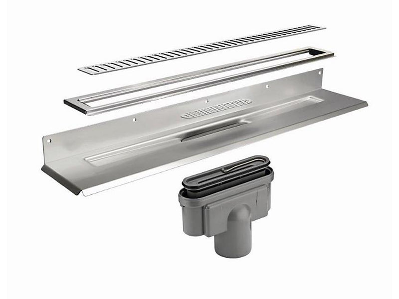 Unidrain Complete floor drain against rear wall 800 mm 10 mm frame Column grate 75 mm vertical outlet housing