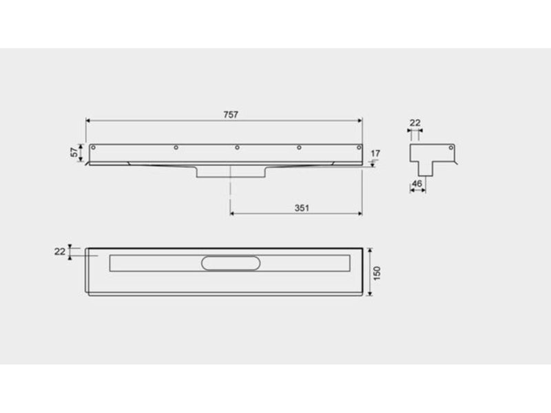 Unidrain Drain unit 1003 700 mm right wall flange