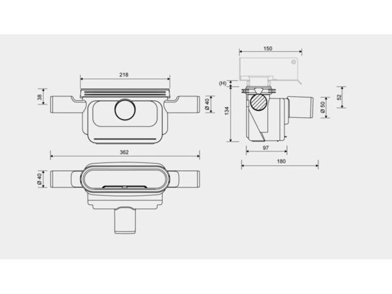 Unidrain Outlet unit Ø50 mm horizontal incl. two side inlets and water trap