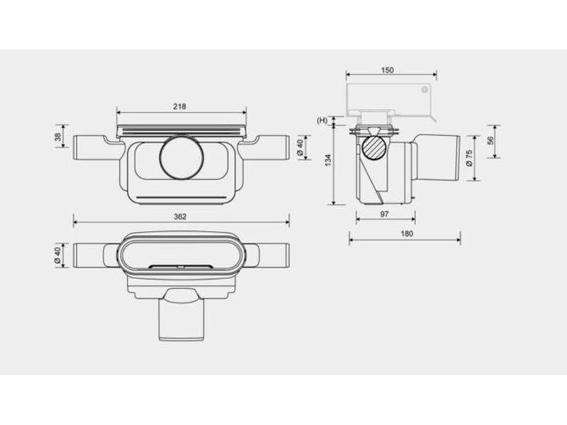 Unidrain Outlet unit Ø75 mm horizontal incl. two side inlets and water trap