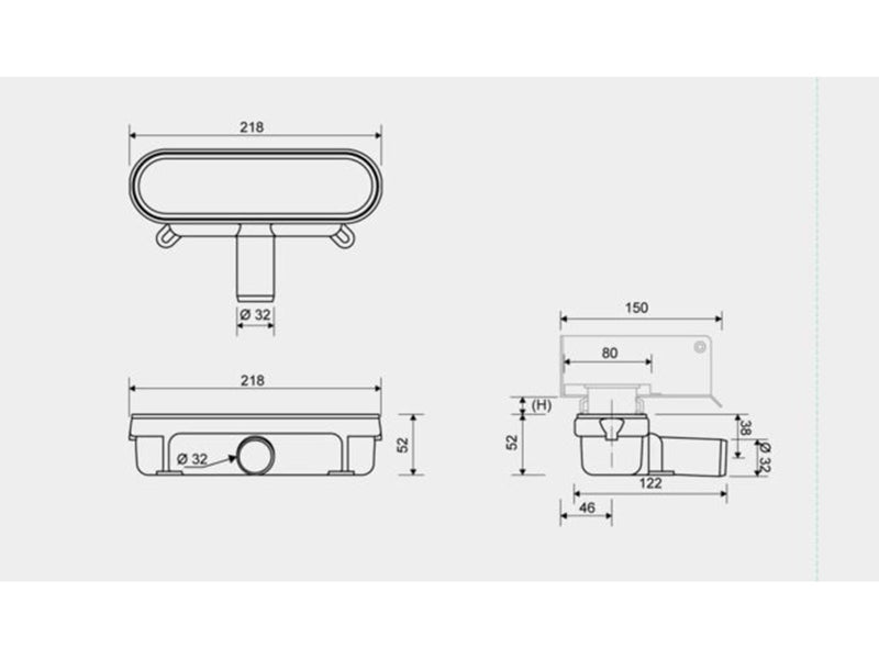Unidrain Outlet unit w/horizontal outlet Ø32 mm