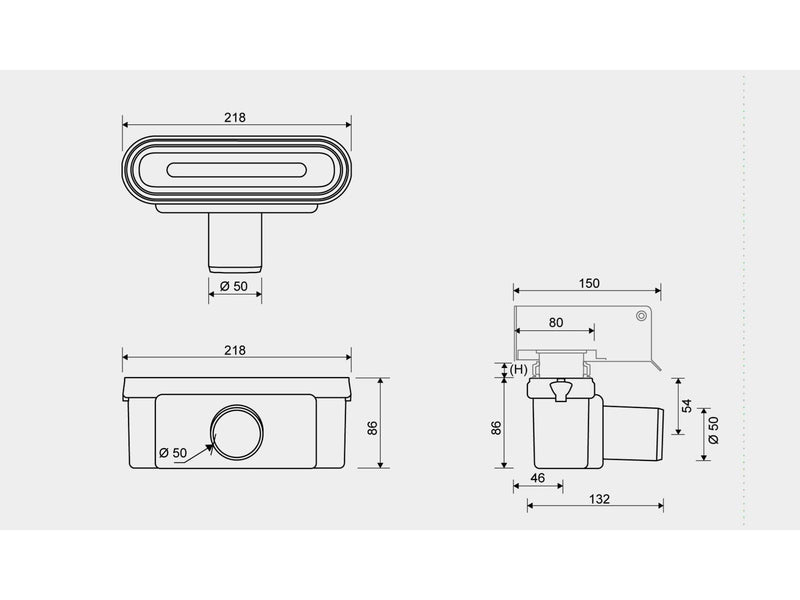 Unidrain Outlet unit w/horizontal outlet Ø50 mm incl. water trap
