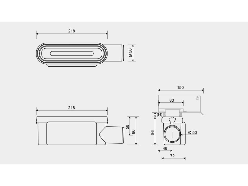Unidrain Outlet unit w/horizontal outlet Ø50 mm incl. water trap