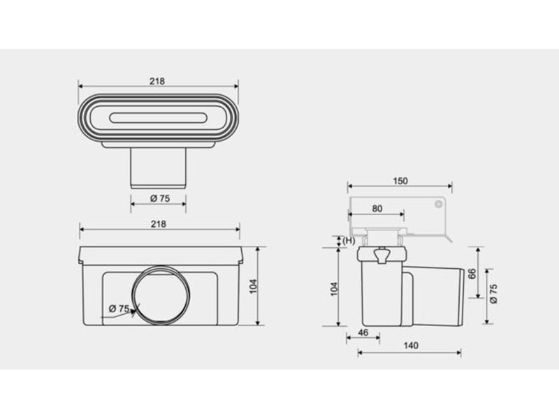 Unidrain Outlet unit w/horizontal outlet Ø75 mm incl. water trap