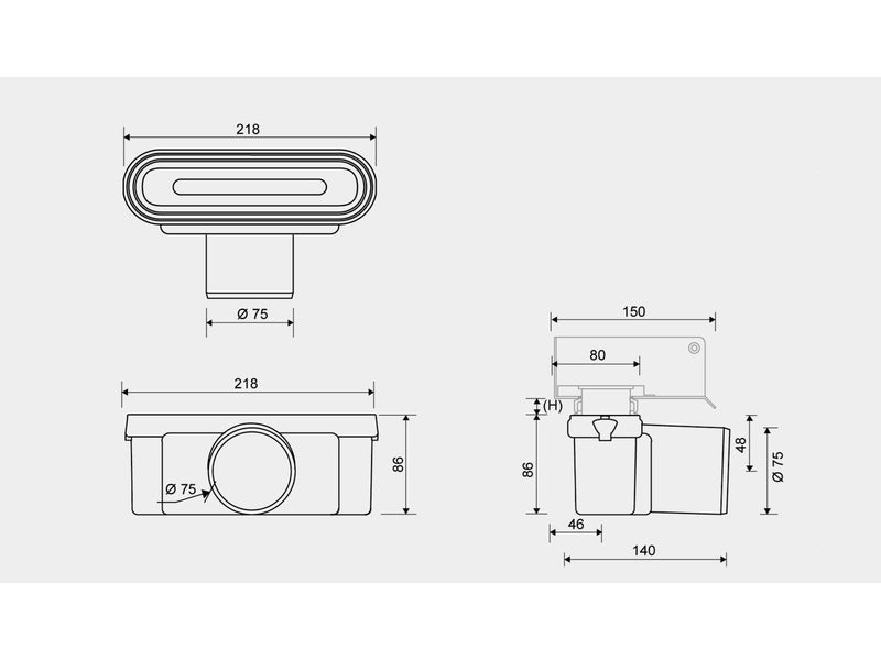 Unidrain Outlet unit w/horizontal outlet Ø75 mm incl. water trap