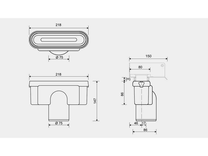 Unidrain Outlet unit w/vertical outlet Ø75 mm incl. water trap