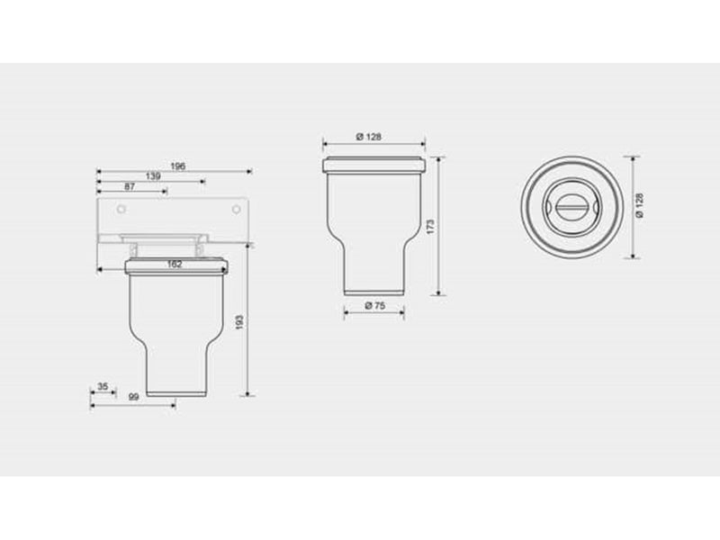Unidrain Outlet unit w/vertical outlet Ø75 mm incl. water trap corner drain
