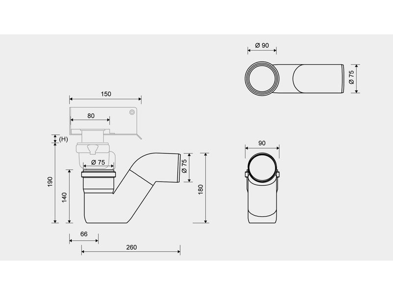 Unidrain P-trap Ø75 mm