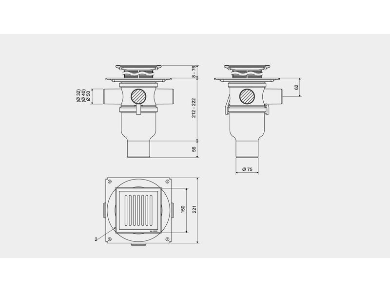 Unidrain Set 4 Square ClassicLine Column 15x15 Ø110 mm vertical