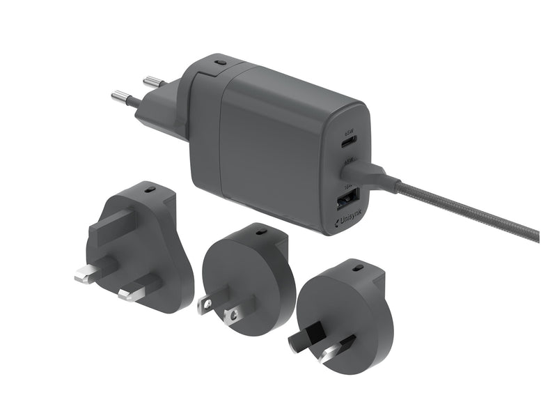 Unisynk 3 Port Global Multi-Charger Kit - 65W - Grey