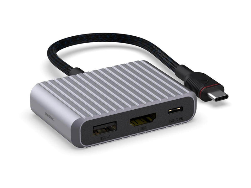 Unisynk 3 Port USB-C Hub V2 4K 60Hz 100W - Grey