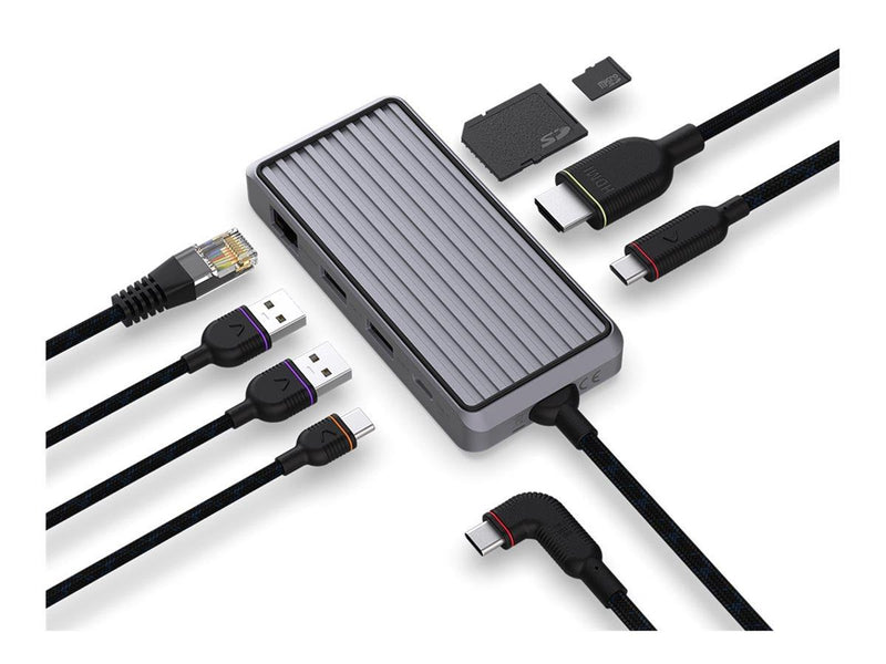 Unisynk 8 Port USB-C Hub V2 4K 60 HZ 100QW - Grey