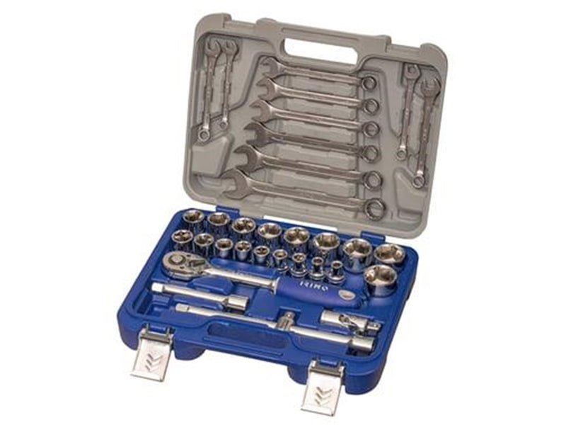 VAERK Socket wrench set 1/2" 33 parts 8-19mm ring spanners 8-32mm 1/2" sockets 1/2" ratchet wrench 1/2" extension 125+250mm 1/2" cardan joint 1/2" slide