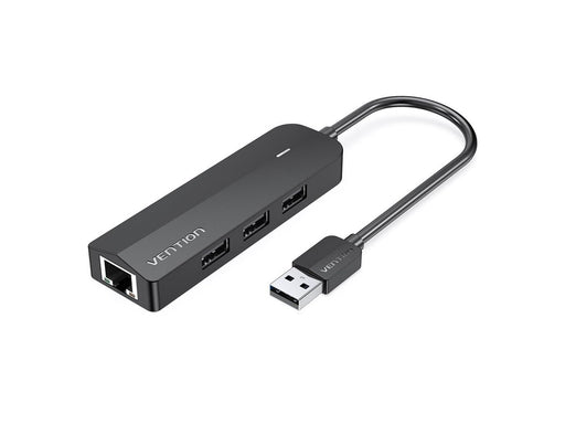 Vention 3-Port USB 2.0 Hub with 100M Ethernet Adapter 0.15M Black USB-Hubs - USB 2.0 - 5 - Schwarz