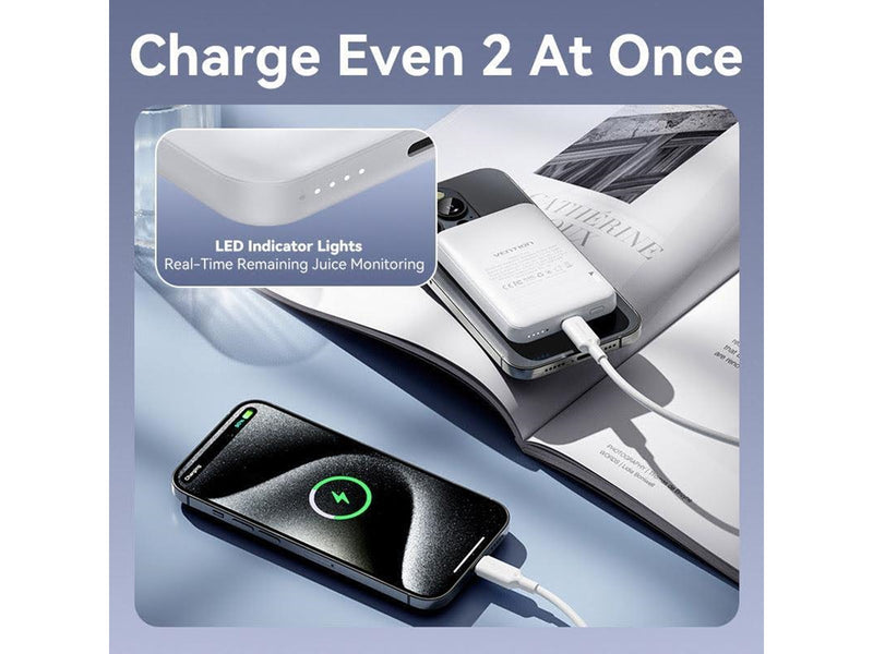 Vention FHSB0 5000mAh 20W magnetic powerbank+ USB-A to USB-C cable (black) - 5000 mAh