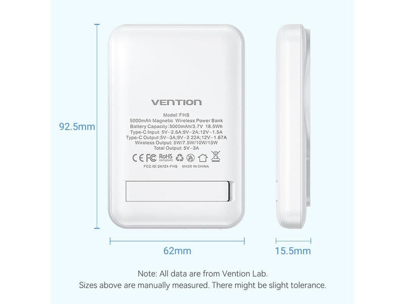 Vention FHSW0 5000mAh 20W magnetic powerbank (white) - 5000 mAh