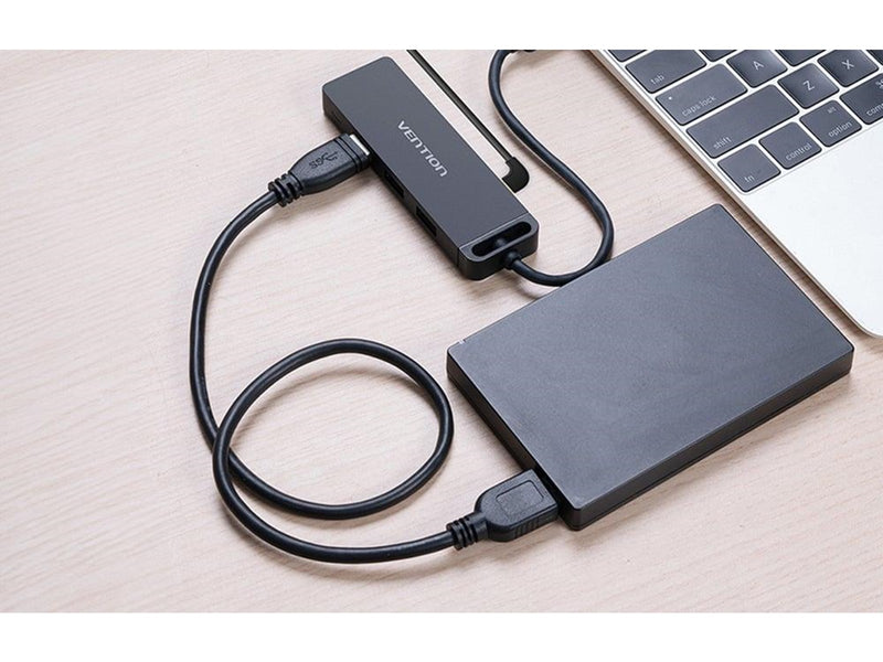 Vention Hub 5in1 with 4 Ports USB 3.0 and USB-C cable 0.15m Black USB-Hubs - USB 3.0 - 4 - Schwarz