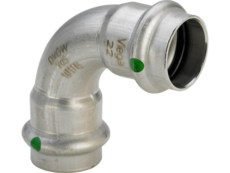 Viega Sanpress Inox bend 90° 15 Stainless steel/bright 435639