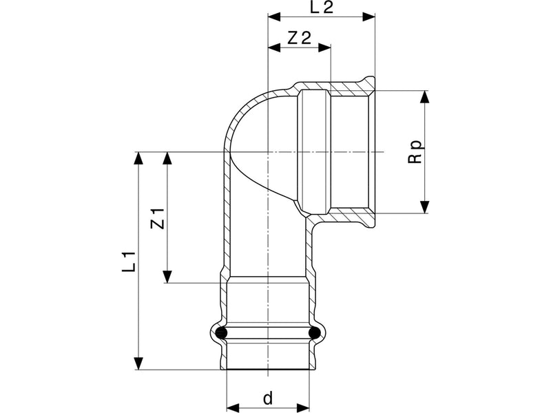 Viega Sanpress transition angle 90° 15 x 1/2" gunmetal