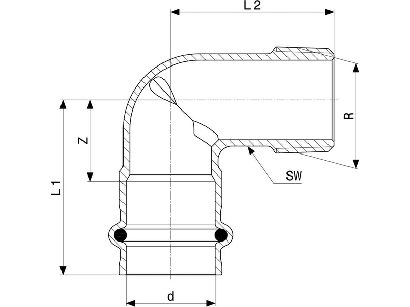 Viega Sanpress transition bend 90° 15 x 1/2" gunmetal