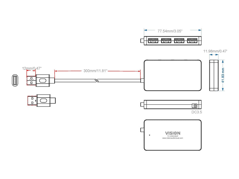 Vision - hub - 4 ports USB-Hubs - USB 3.2 - 4 - Schwarz