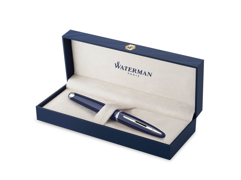 Waterman Carene Fountain Pen Blue Lacquer with palladium trim  18K Gold Medium Nib Blue Ink Gift Box