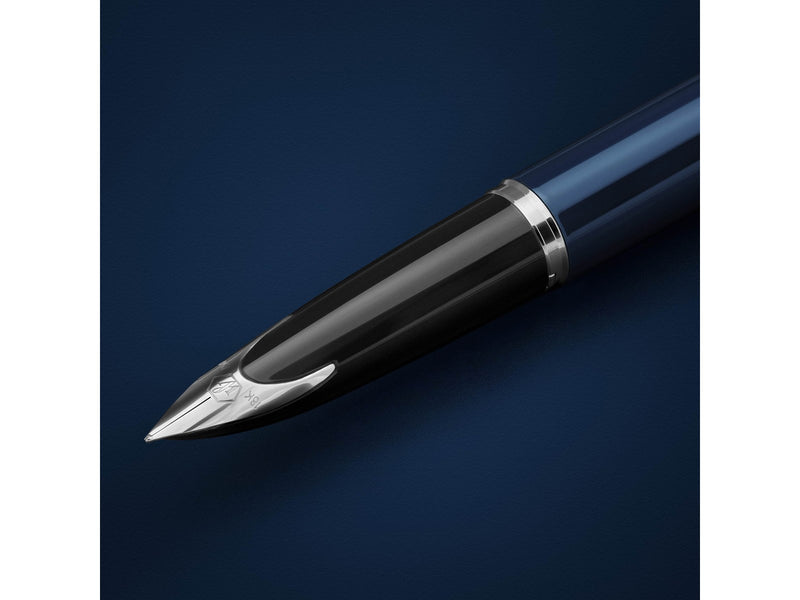 Waterman Carene Fountain Pen Blue Lacquer with palladium trim  18K Gold Medium Nib Blue Ink Gift Box