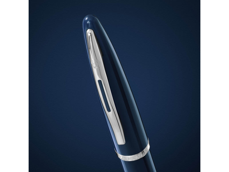 Waterman Carene Fountain Pen Blue Lacquer with palladium trim  18K Gold Medium Nib Blue Ink Gift Box
