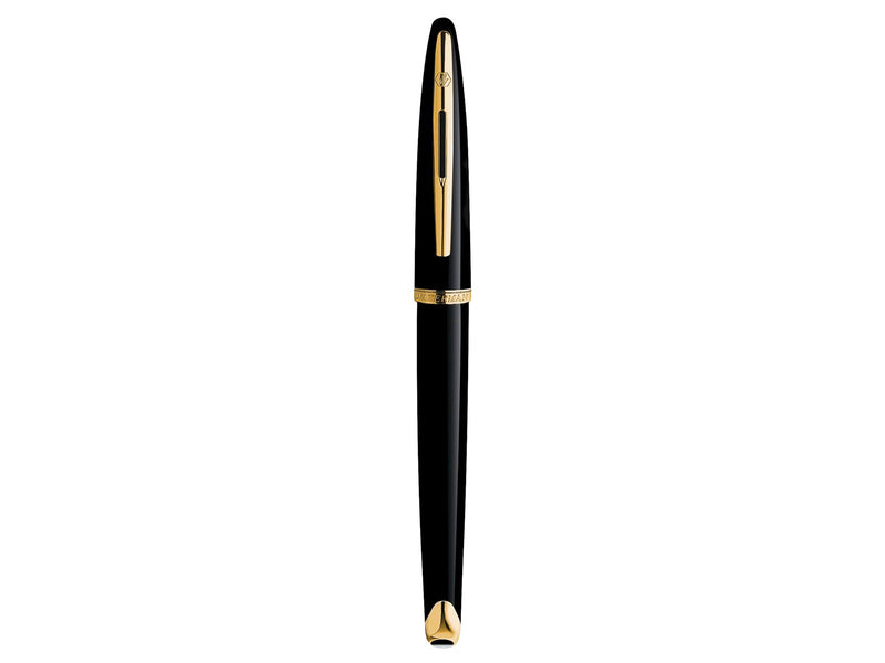 Waterman Carène Black Sea Füller | hochglänzend Schwarz mit Clip aus 23-karätigem Gold | Füllfederhalter mit feiner Feder | blaue Tinte | Geschenkbox
