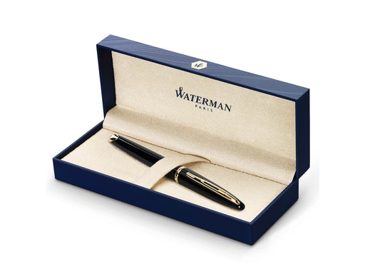 Waterman Carène Black Sea Füller | hochglänzend Schwarz mit Clip aus 23-karätigem Gold | Füllfederhalter mit mittlerer Feder | blaue Tinte | Geschenkbox