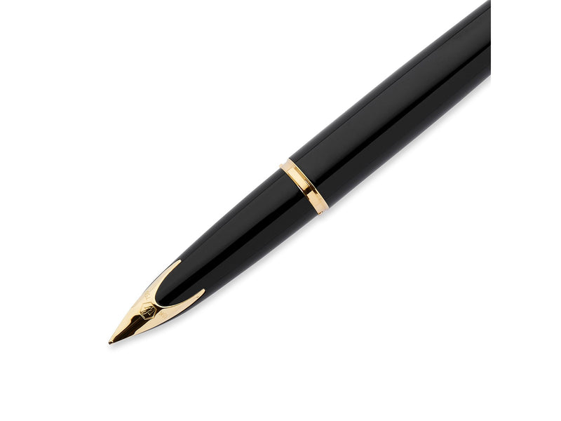 Waterman Carène Black Sea Füller | hochglänzend Schwarz mit Clip aus 23-karätigem Gold | Füllfederhalter mit mittlerer Feder | blaue Tinte | Geschenkbox