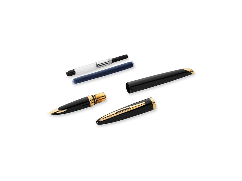 Waterman Carène Black Sea Füller | hochglänzend Schwarz mit Clip aus 23-karätigem Gold | Füllfederhalter mit mittlerer Feder | blaue Tinte | Geschenkbox